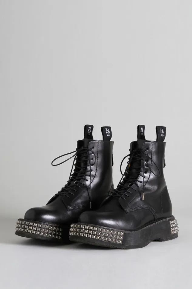 R13 Sale Women SINGLE STACK BOOT WITH STUD SOLE 8211 BLACK