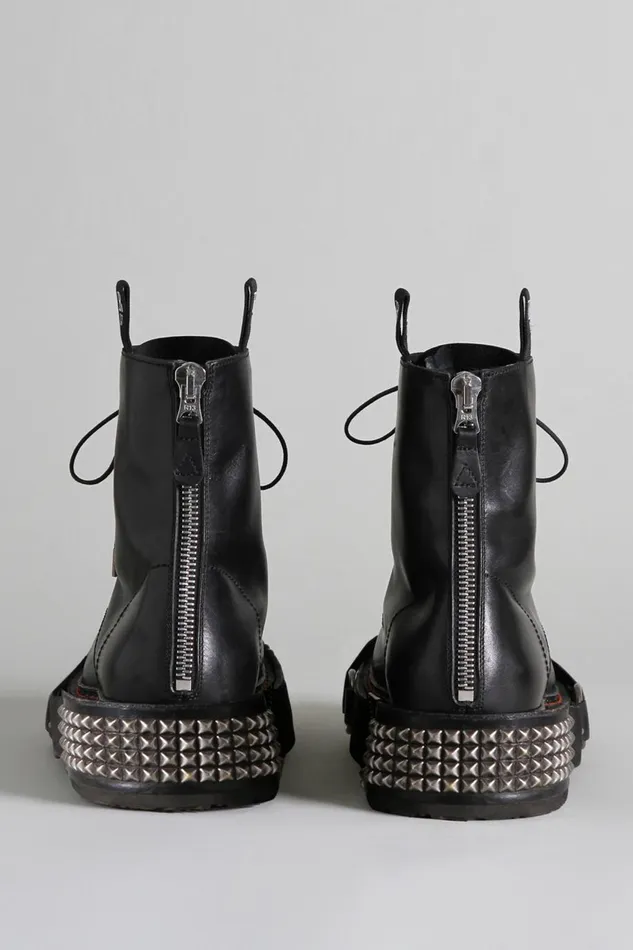 R13 Sale Women SINGLE STACK BOOT WITH STUD SOLE 8211 BLACK