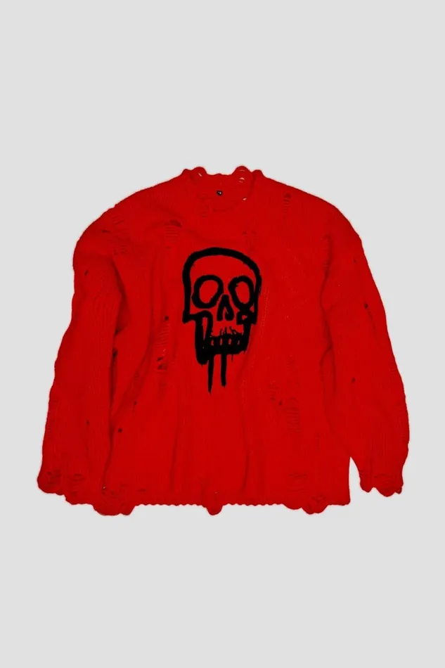 R13 Sale Women SKULL DRIP SWEATER 8211 BRIGHT RED