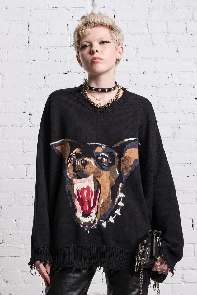 R13 Sweaters Women ANGRY CHIHUAHUA OVERSIZED SWEATER 8211 BLACK