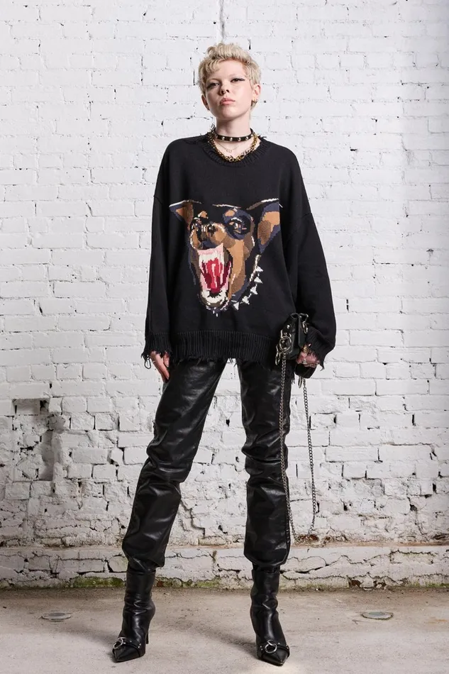 R13 Sweaters Women ANGRY CHIHUAHUA OVERSIZED SWEATER 8211 BLACK