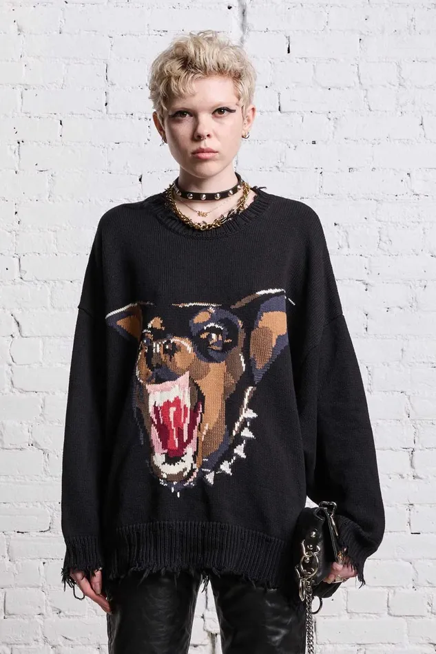 R13 Sweaters Women ANGRY CHIHUAHUA OVERSIZED SWEATER 8211 BLACK