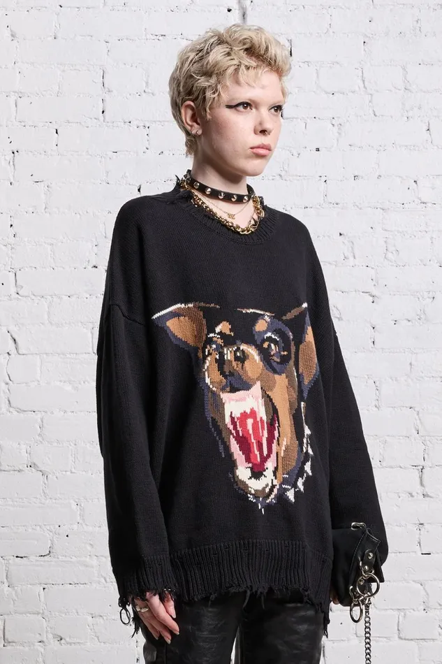 R13 Sweaters Women ANGRY CHIHUAHUA OVERSIZED SWEATER 8211 BLACK