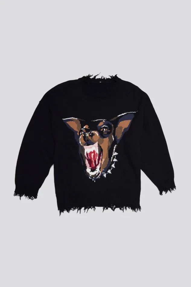 R13 Sweaters Women ANGRY CHIHUAHUA OVERSIZED SWEATER 8211 BLACK