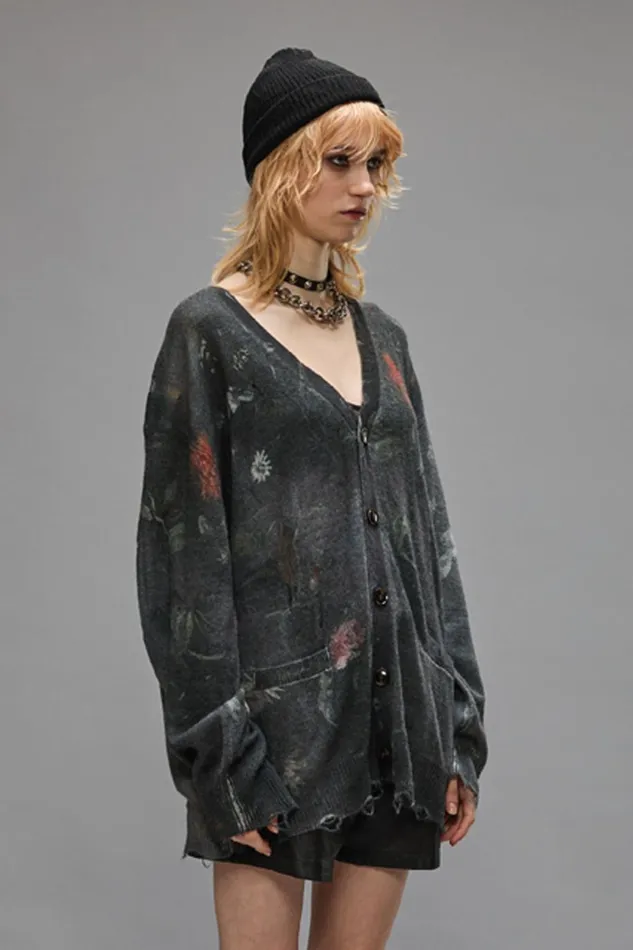 R13 Sweaters Women BOYFRIEND CARDIGAN 8211 BLACK FLORAL