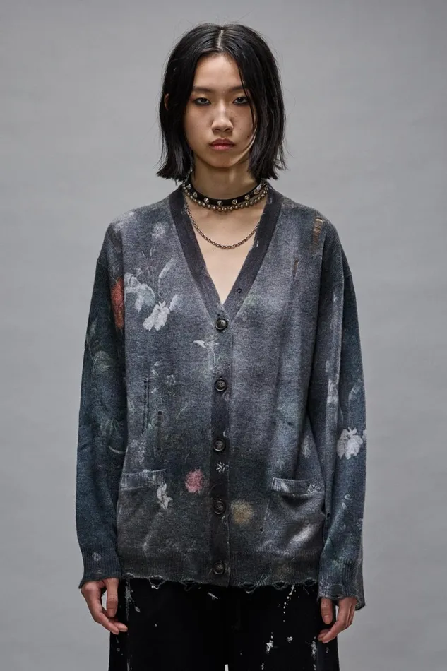 R13 Sweaters Women BOYFRIEND CARDIGAN 8211 BLACK FLORAL