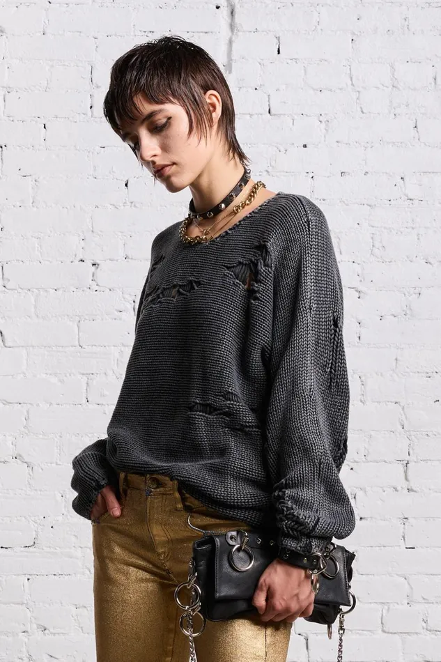 R13 Sweaters Women BOYFRIEND CREWNECK 8211 ACID BLACK
