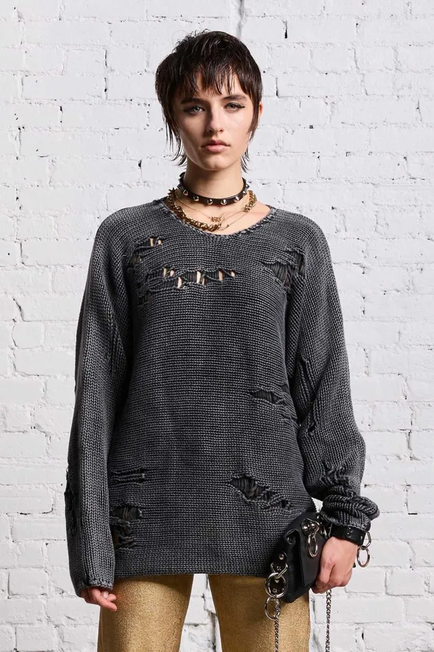 R13 Sweaters Women BOYFRIEND CREWNECK 8211 ACID BLACK