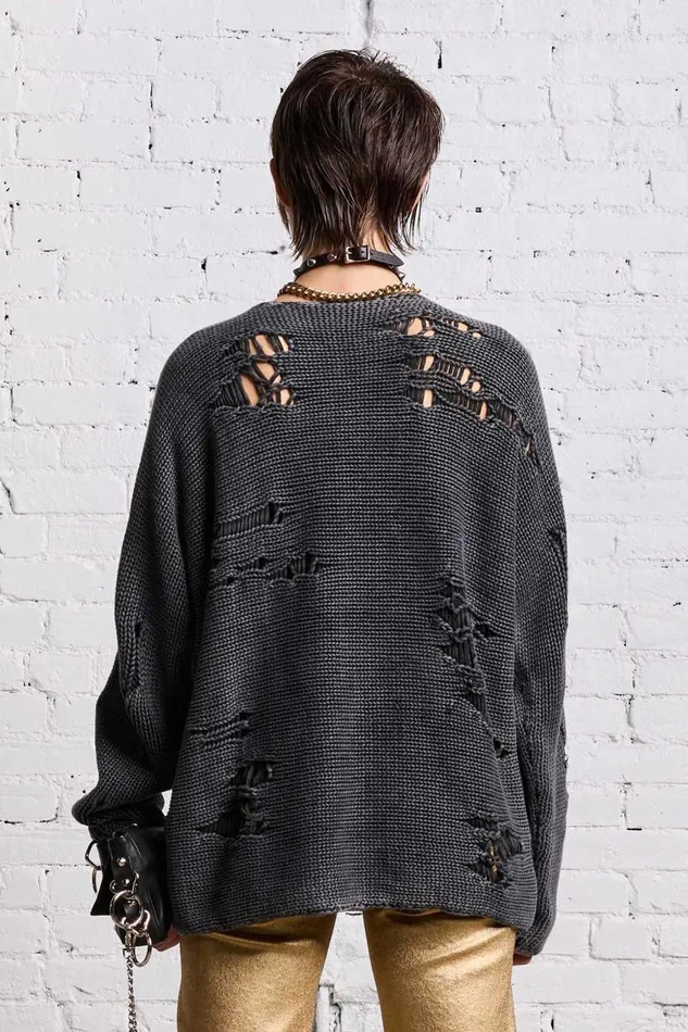 R13 Sweaters Women BOYFRIEND CREWNECK 8211 ACID BLACK