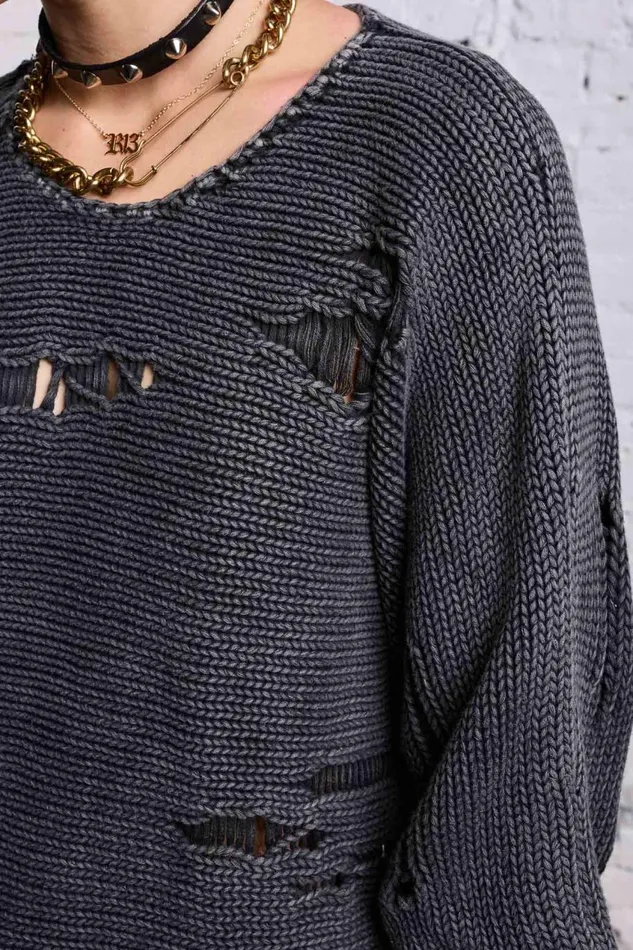 R13 Sweaters Women BOYFRIEND CREWNECK 8211 ACID BLACK