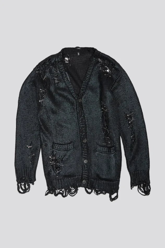 R13 Sweaters Women DISTRESSED BOYFRIEND CARDIGAN 8211 COATED BLACK