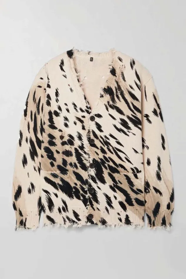 R13 Sweaters Women DISTRESSED EDGE CARDIGAN 8211 CHEETAH