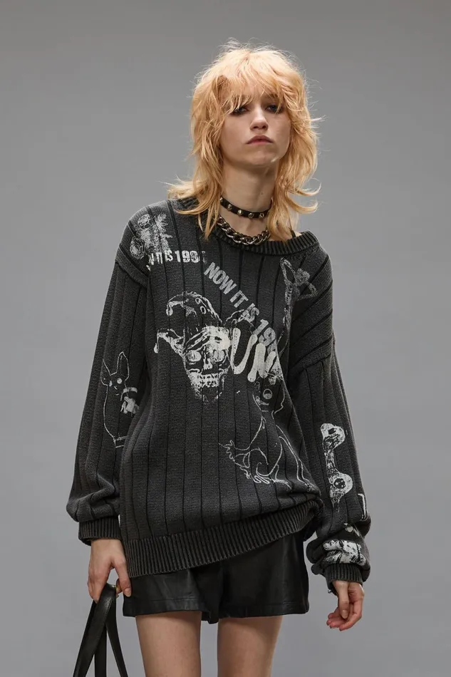 R13 Sweaters Women DROP NEEDLE SWEATER 8211 ACID BLACK
