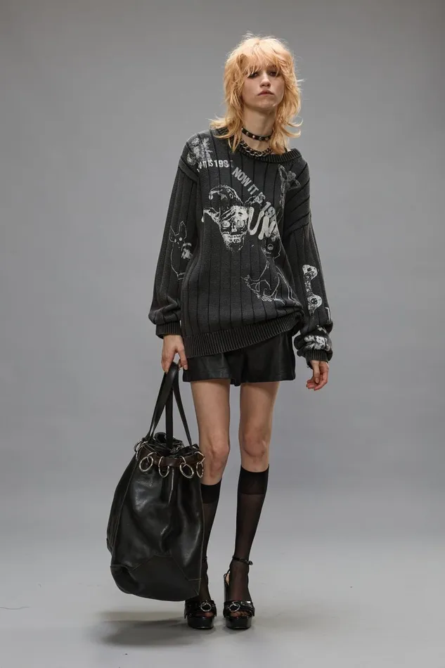 R13 Sweaters Women DROP NEEDLE SWEATER 8211 ACID BLACK