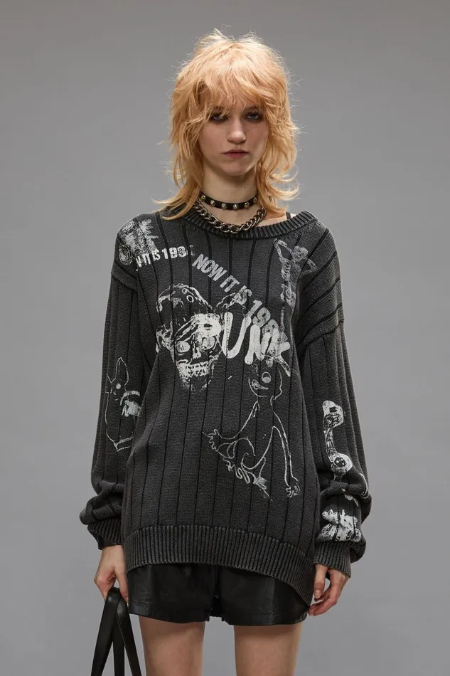 R13 Sweaters Women DROP NEEDLE SWEATER 8211 ACID BLACK