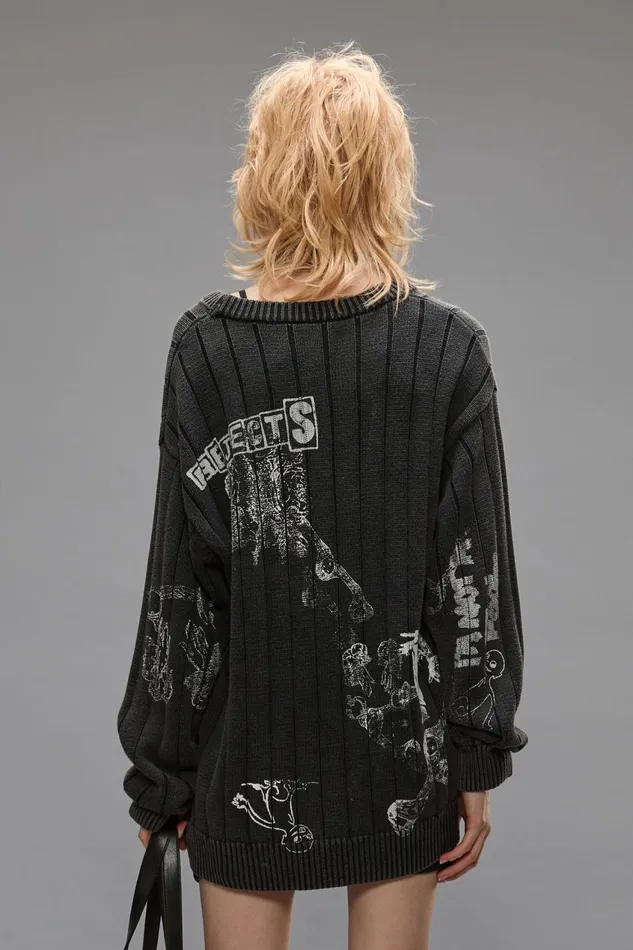 R13 Sweaters Women DROP NEEDLE SWEATER 8211 ACID BLACK