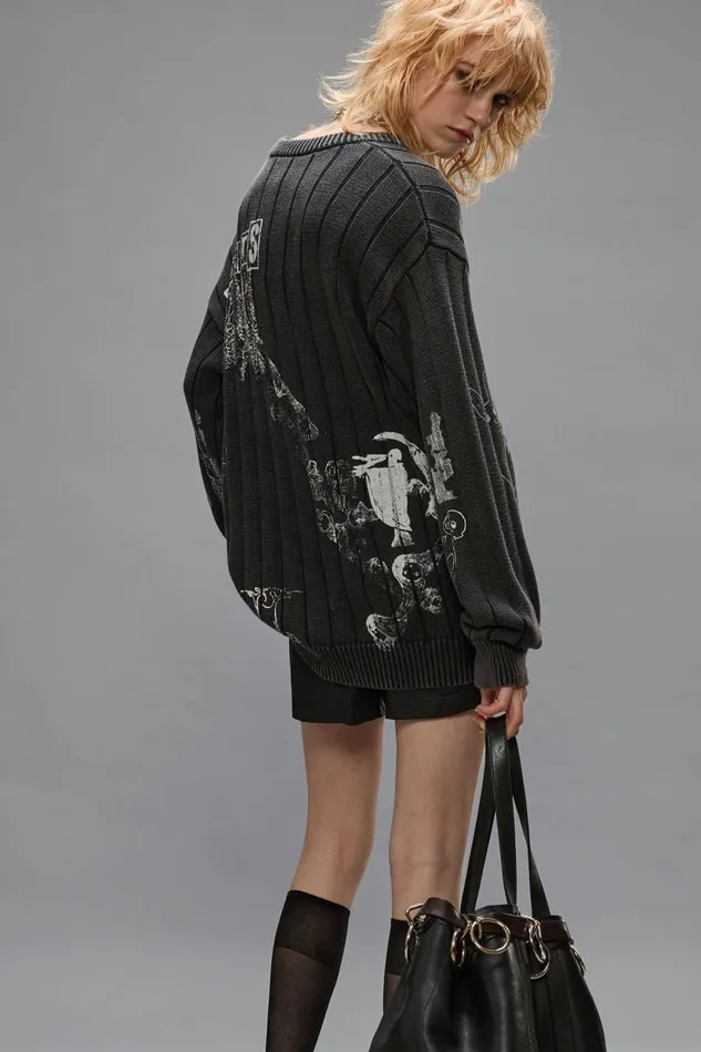 R13 Sweaters Women DROP NEEDLE SWEATER 8211 ACID BLACK