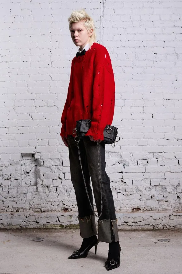 R13 Sweaters Women OVERSIZED DISTRESSED SWEATER 8211 RED CASHMERE