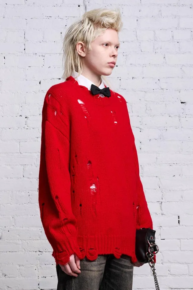 R13 Sweaters Women OVERSIZED DISTRESSED SWEATER 8211 RED CASHMERE