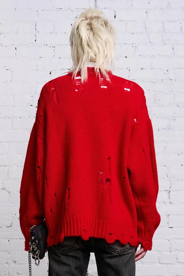R13 Sweaters Women OVERSIZED DISTRESSED SWEATER 8211 RED CASHMERE