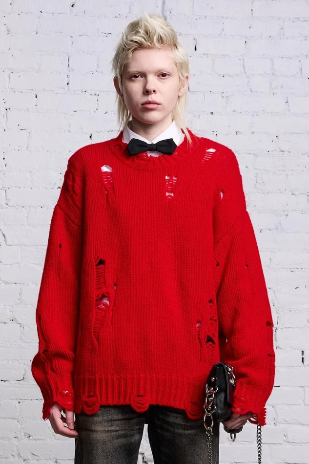 R13 Sweaters Women OVERSIZED DISTRESSED SWEATER 8211 RED CASHMERE