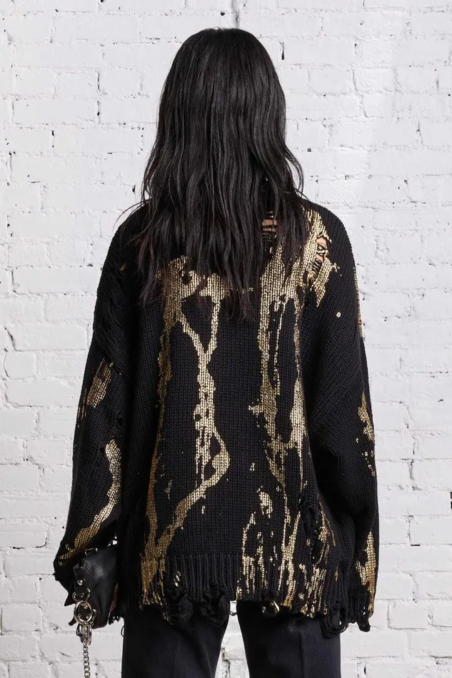 R13 Sweaters Women OVERSIZED SWEATER 8211 GOLD SPLATTERED BLACK