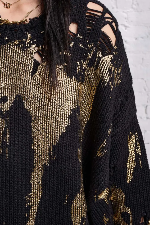 R13 Sweaters Women OVERSIZED SWEATER 8211 GOLD SPLATTERED BLACK