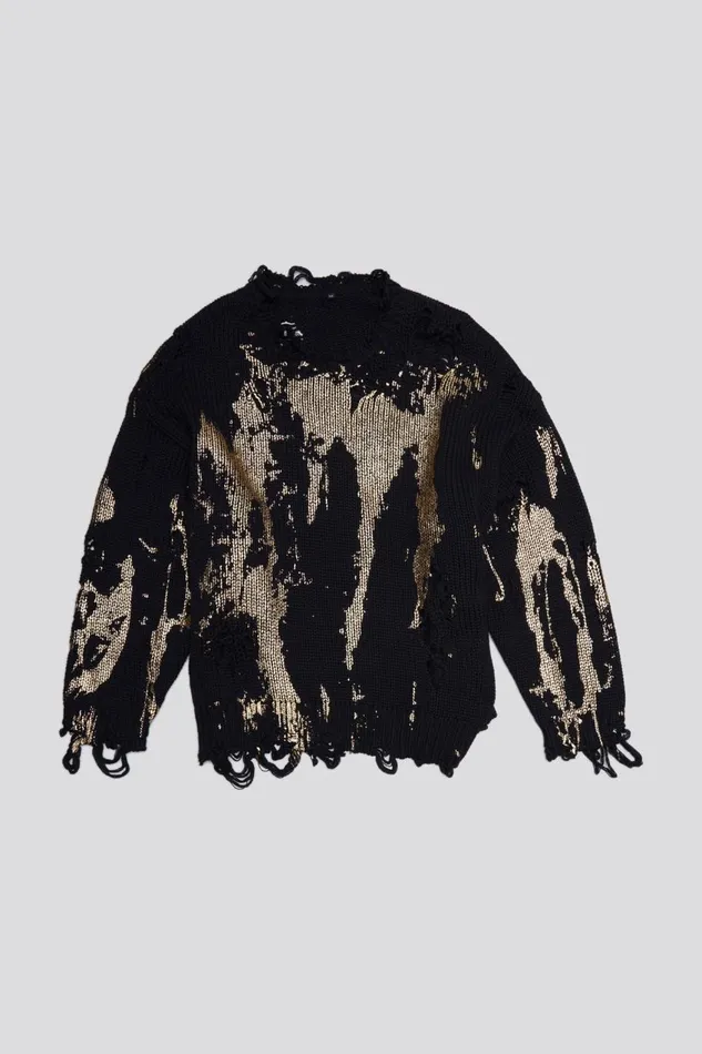 R13 Sweaters Women OVERSIZED SWEATER 8211 GOLD SPLATTERED BLACK
