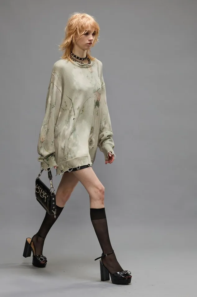 R13 Sweaters Women PRINTED BOYFRIEND SWEATER 8211 BLEACHED CREAM FLORAL