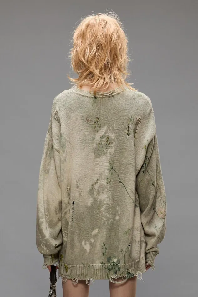 R13 Sweaters Women PRINTED BOYFRIEND SWEATER 8211 BLEACHED CREAM FLORAL