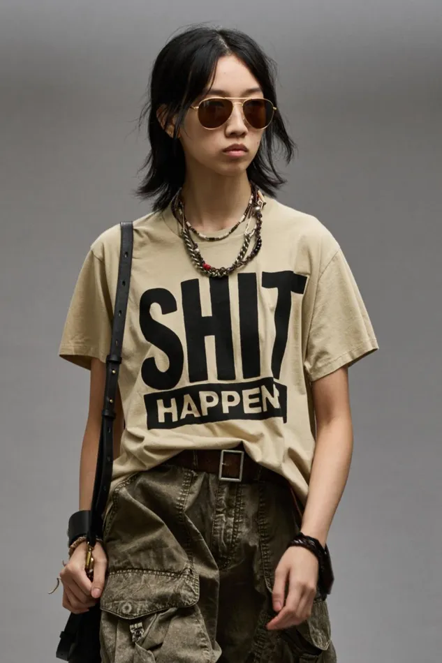 R13 TShirts Women SHIT HAPPENS BOY T 8211 KHAKI