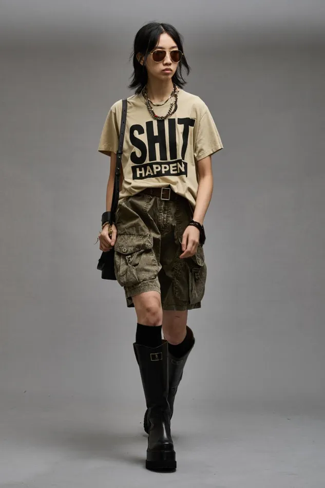 R13 TShirts Women SHIT HAPPENS BOY T 8211 KHAKI