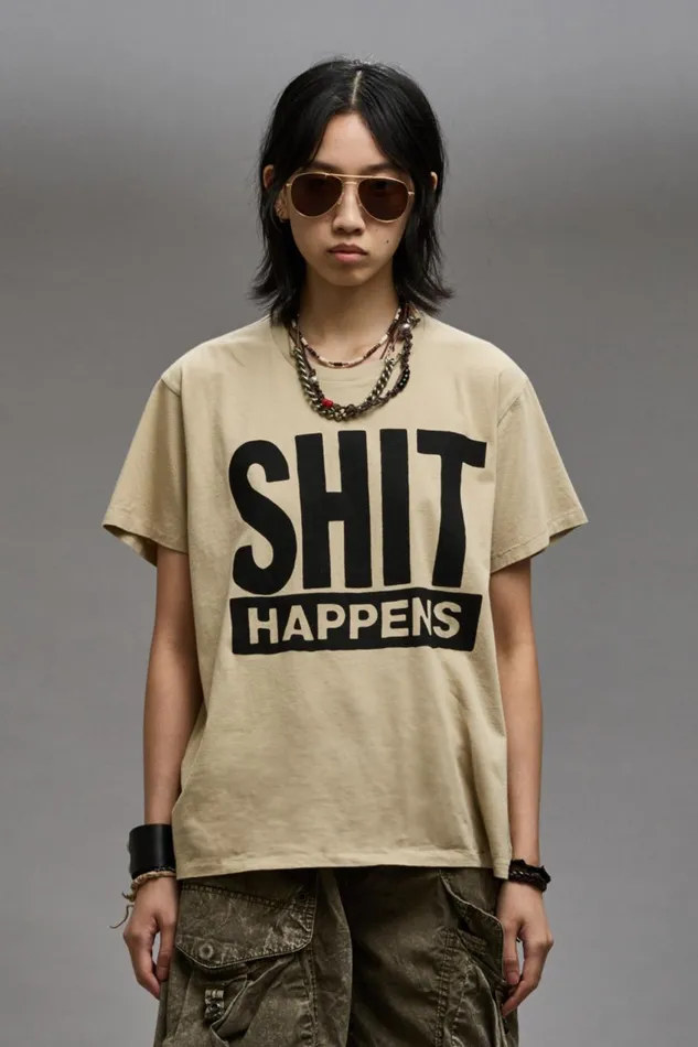 R13 TShirts Women SHIT HAPPENS BOY T 8211 KHAKI