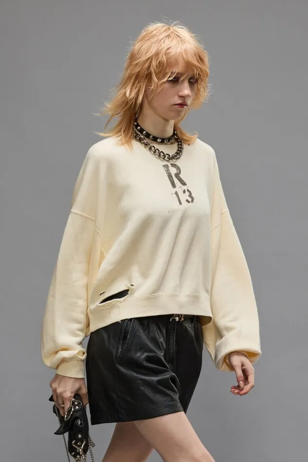 R13 Tops Women CROPPED R13 CREWNECK SWEATER 8211 NATURAL