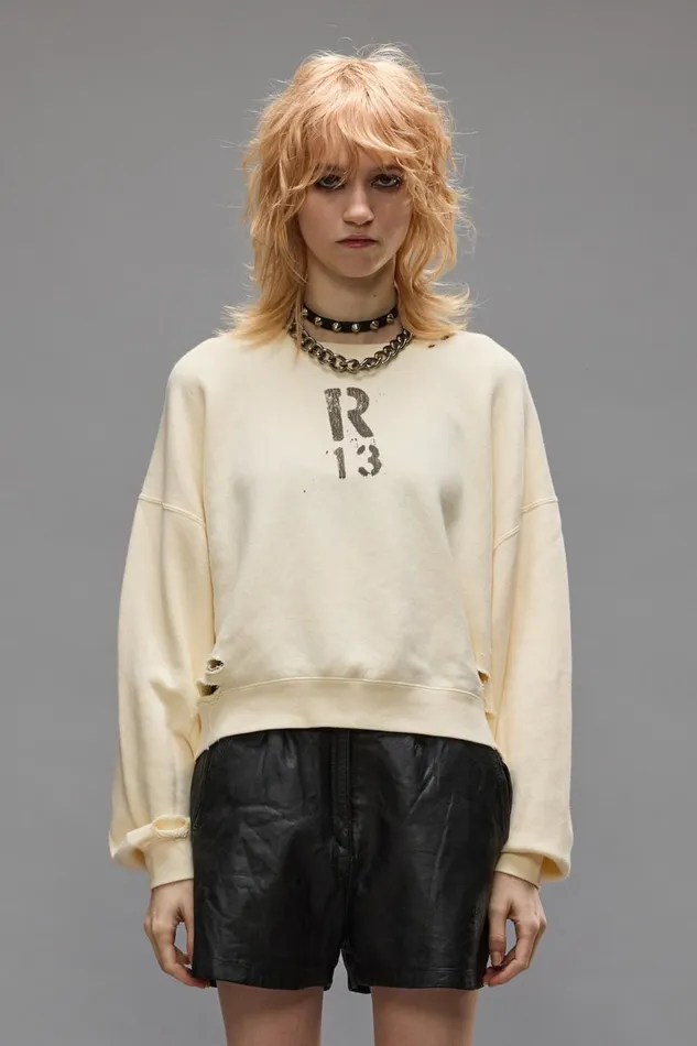 R13 Tops Women CROPPED R13 CREWNECK SWEATER 8211 NATURAL