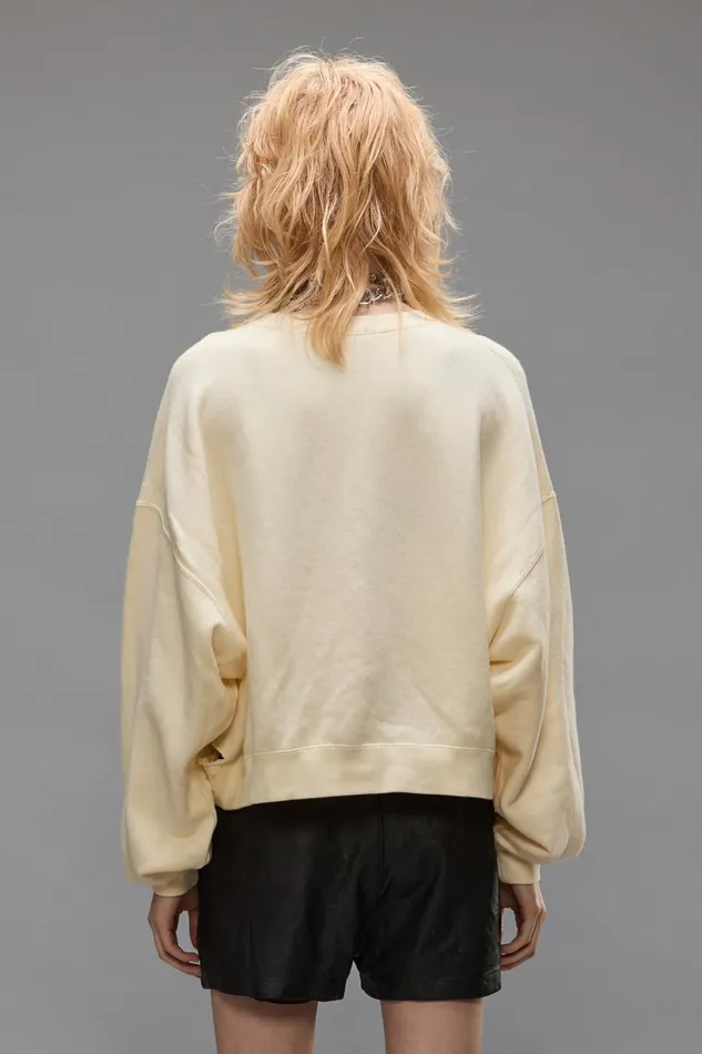 R13 Tops Women CROPPED R13 CREWNECK SWEATER 8211 NATURAL