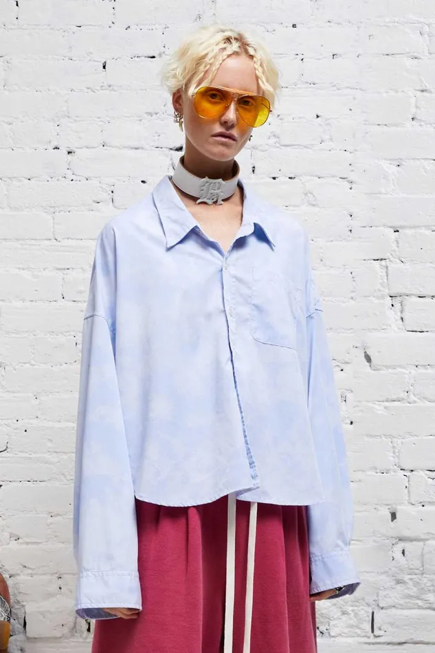 R13 Tops Women DROP NECK CROPPED SHIRT 8211 CLOUDY BLUE