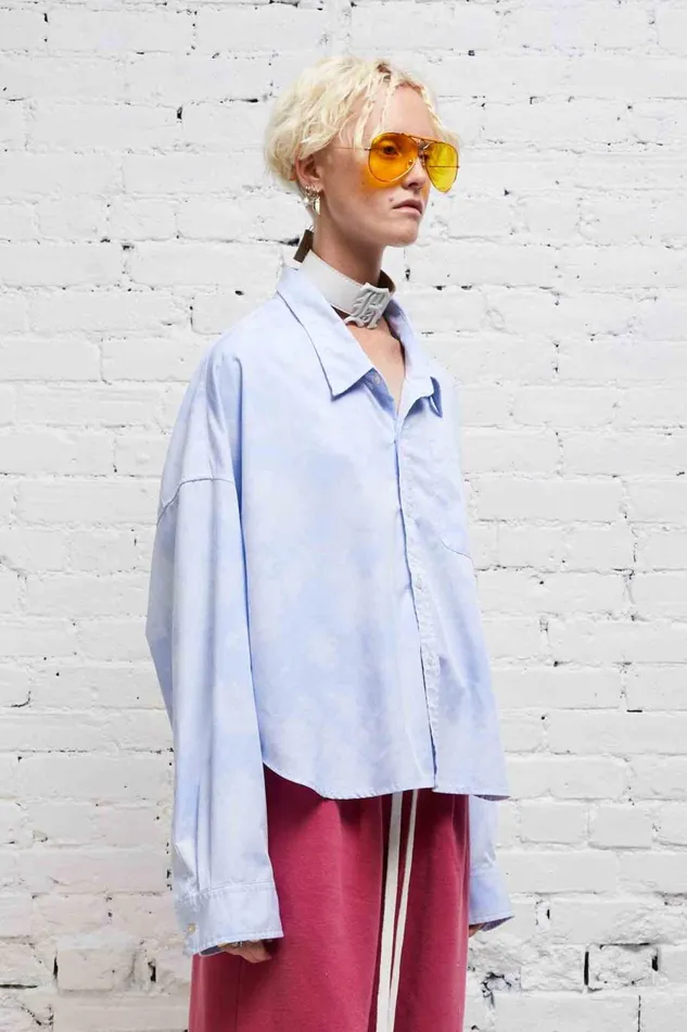 R13 Tops Women DROP NECK CROPPED SHIRT 8211 CLOUDY BLUE