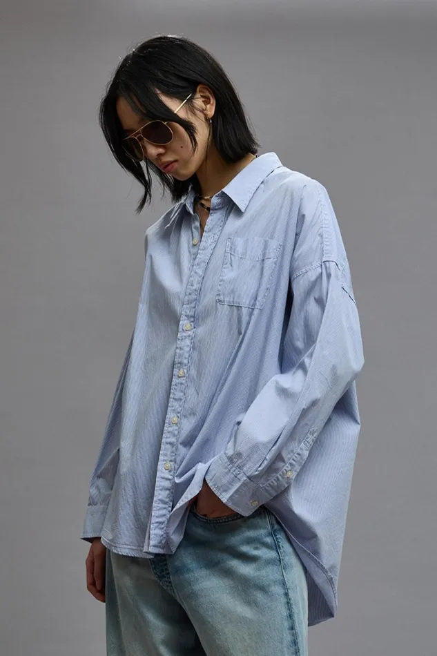 R13 Tops Women Drop Neck Oxford Shirt Denim