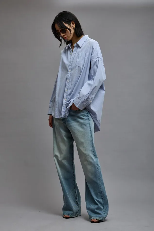 R13 Tops Women Drop Neck Oxford Shirt Denim