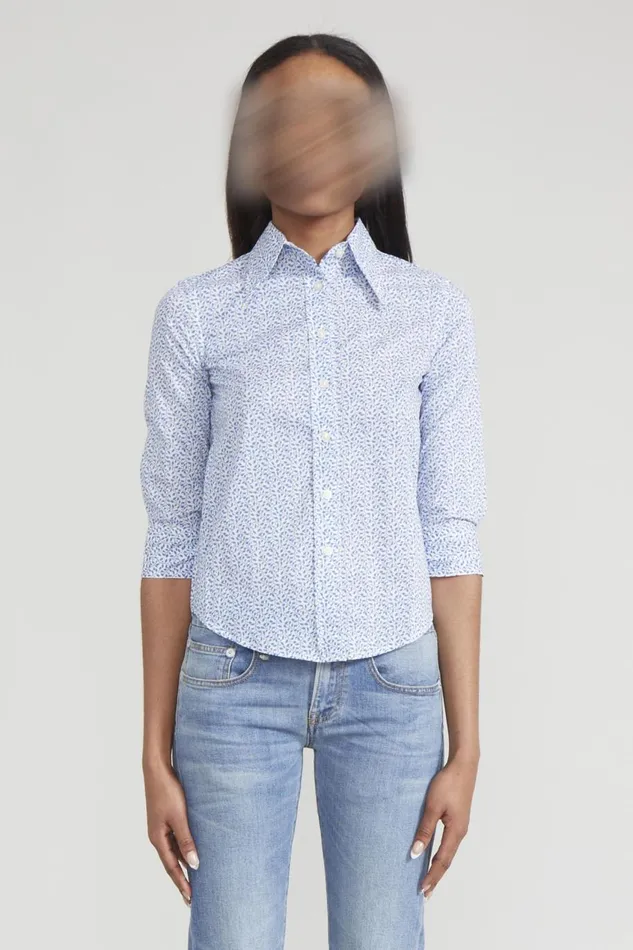 R13 Tops Women EXAGGERATED COLLAR SHIRT 8211 BLUE PATTERN