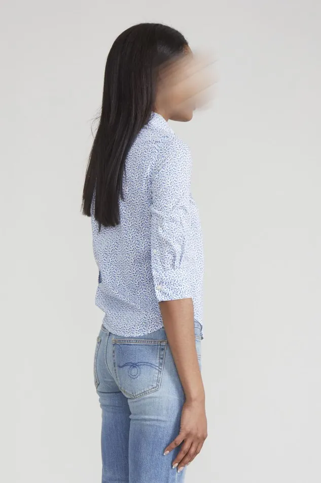 R13 Tops Women EXAGGERATED COLLAR SHIRT 8211 BLUE PATTERN