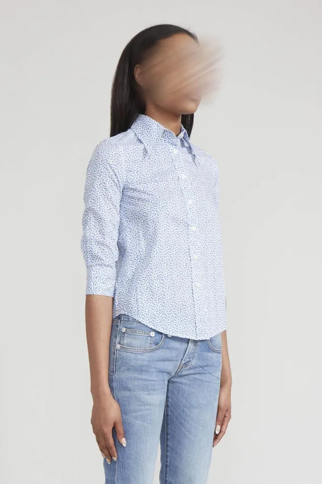 R13 Tops Women EXAGGERATED COLLAR SHIRT 8211 BLUE PATTERN