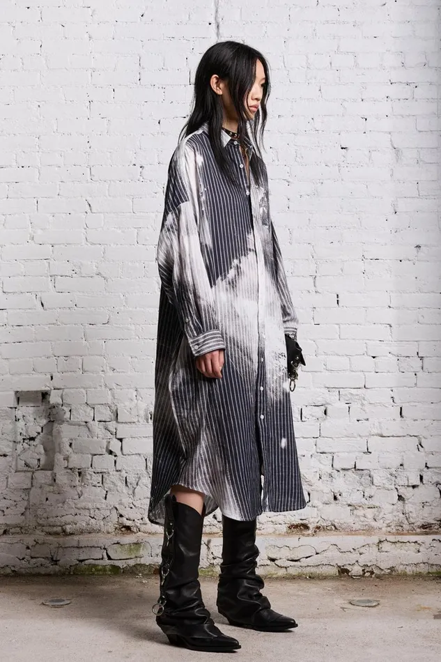 R13 Tops Women JUMBO SHIRTDRESS 8211 BLEACH PRINT BLACK