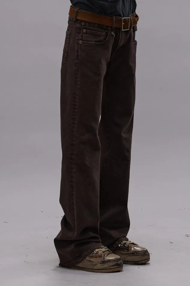 R13 Wide Leg Women BOY FLARE JEAN 8211 CHOCOLATE BROWN STRETCH