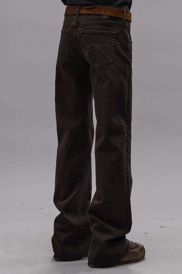 R13 Wide Leg Women BOY FLARE JEAN 8211 CHOCOLATE BROWN STRETCH