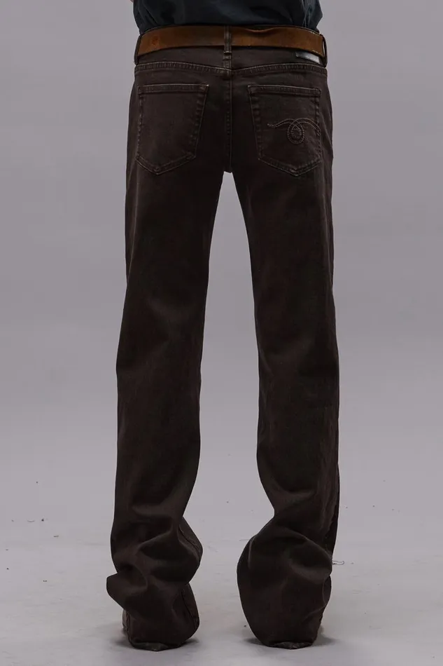 R13 Wide Leg Women BOY FLARE JEAN 8211 CHOCOLATE BROWN STRETCH