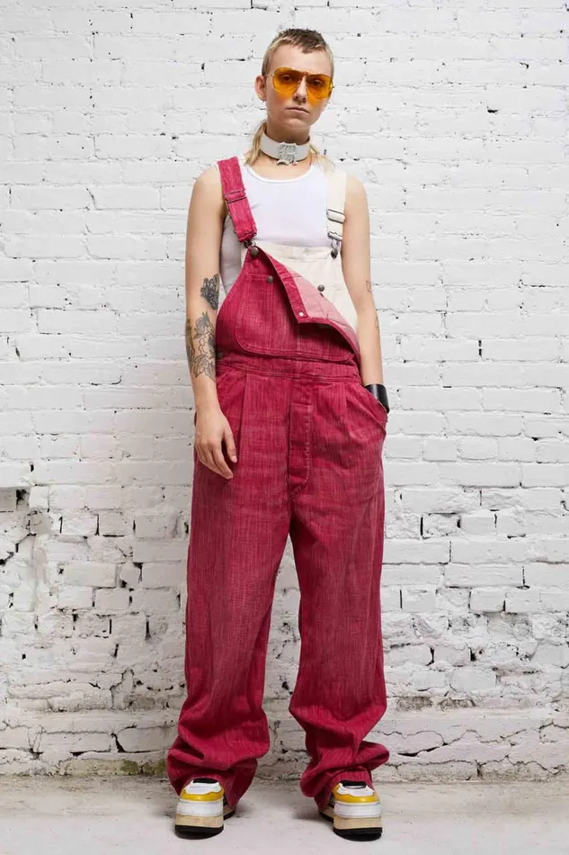 R13 Wide Leg Women DOUBLE BIB DAMON OVERALL 8211 VINTAGE PINK