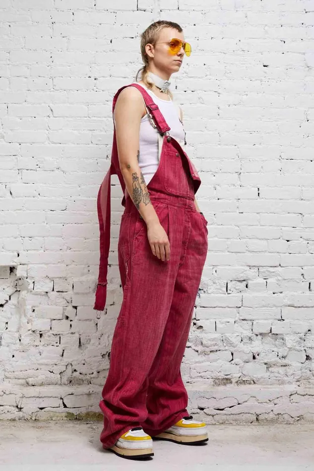 R13 Wide Leg Women DOUBLE BIB DAMON OVERALL 8211 VINTAGE PINK