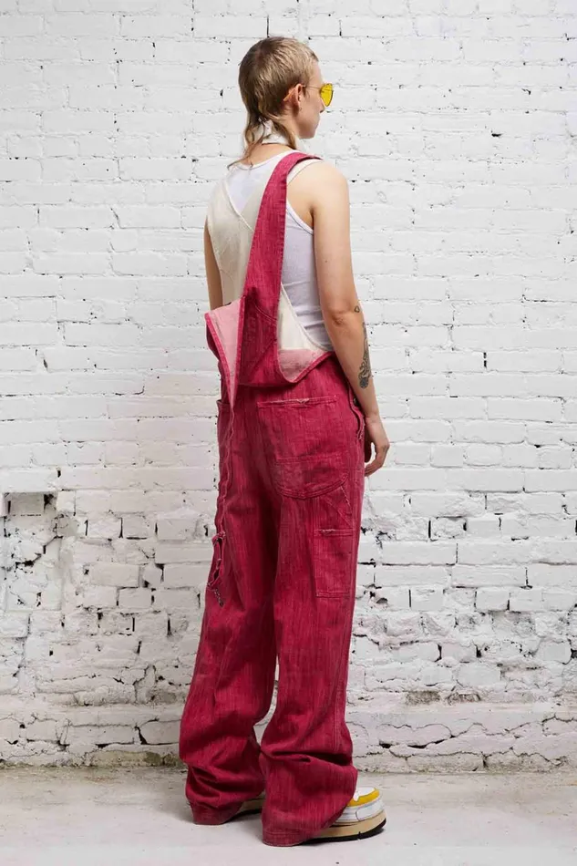 R13 Wide Leg Women DOUBLE BIB DAMON OVERALL 8211 VINTAGE PINK